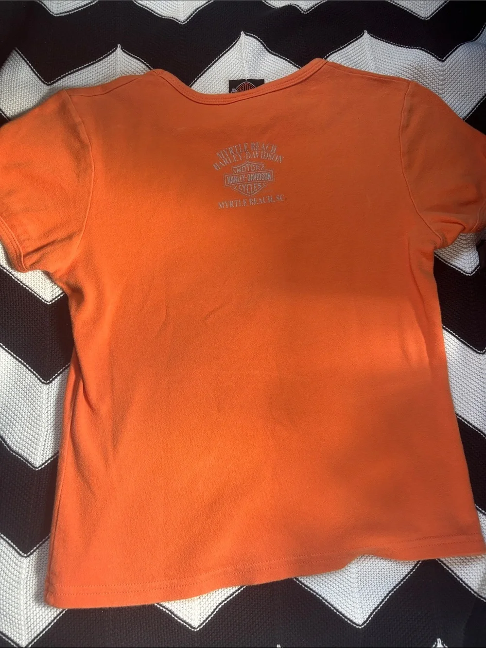 Harley-Davidson Orange Rhinestone Logo Short Sleeve Tee
